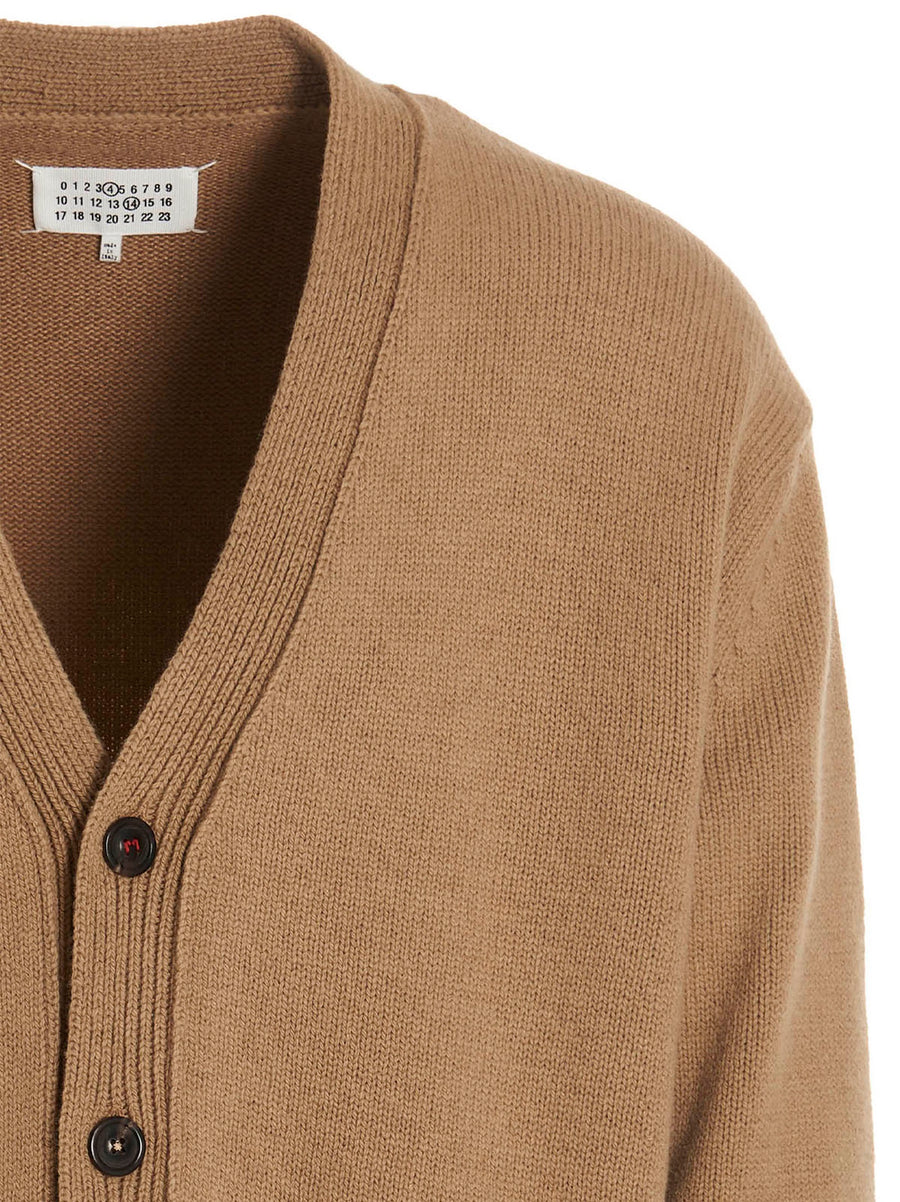 Maison Margiela Wool Cardigan for Men Luxurious V Neck Button Closure Suede Elbow Patch Back Logo