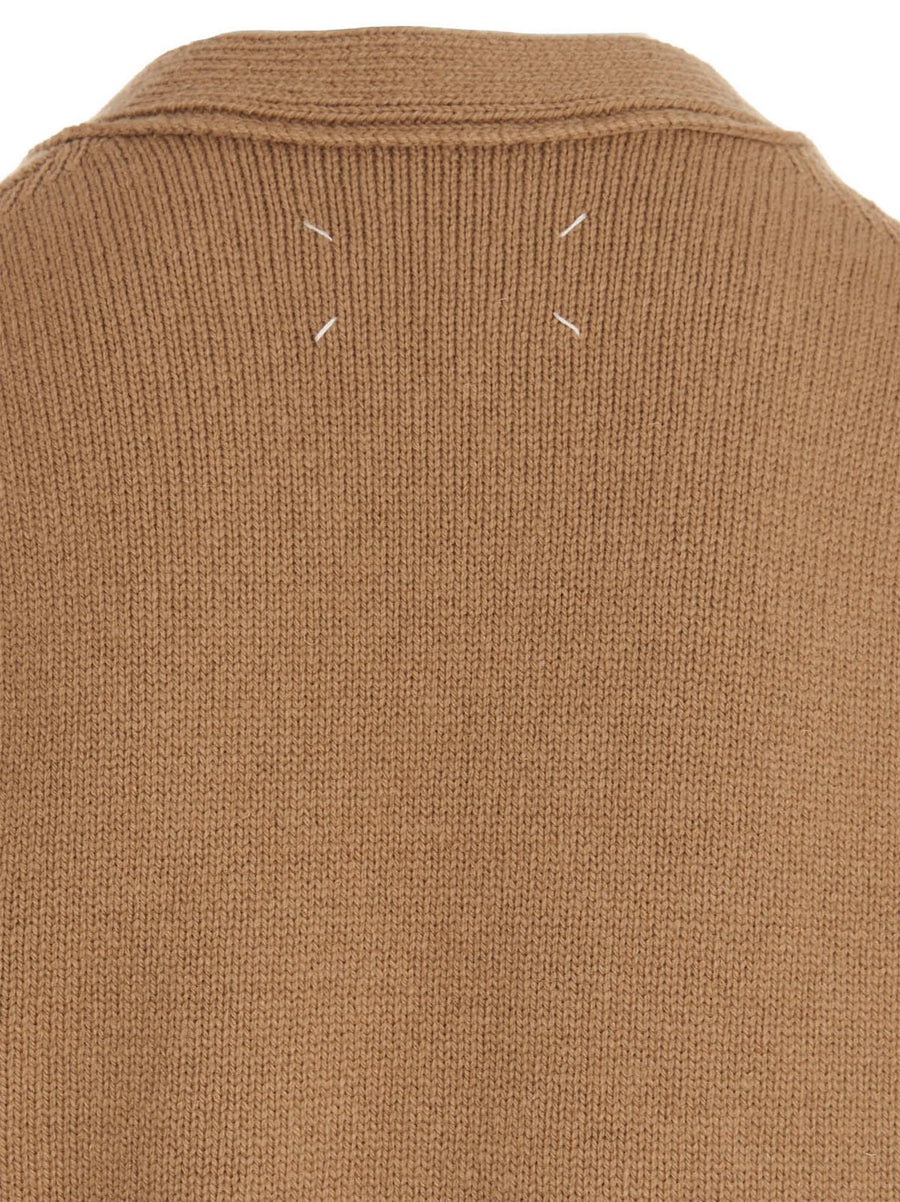 Maison Margiela Wool Cardigan for Men Luxurious V Neck Button Closure Suede Elbow Patch Back Logo