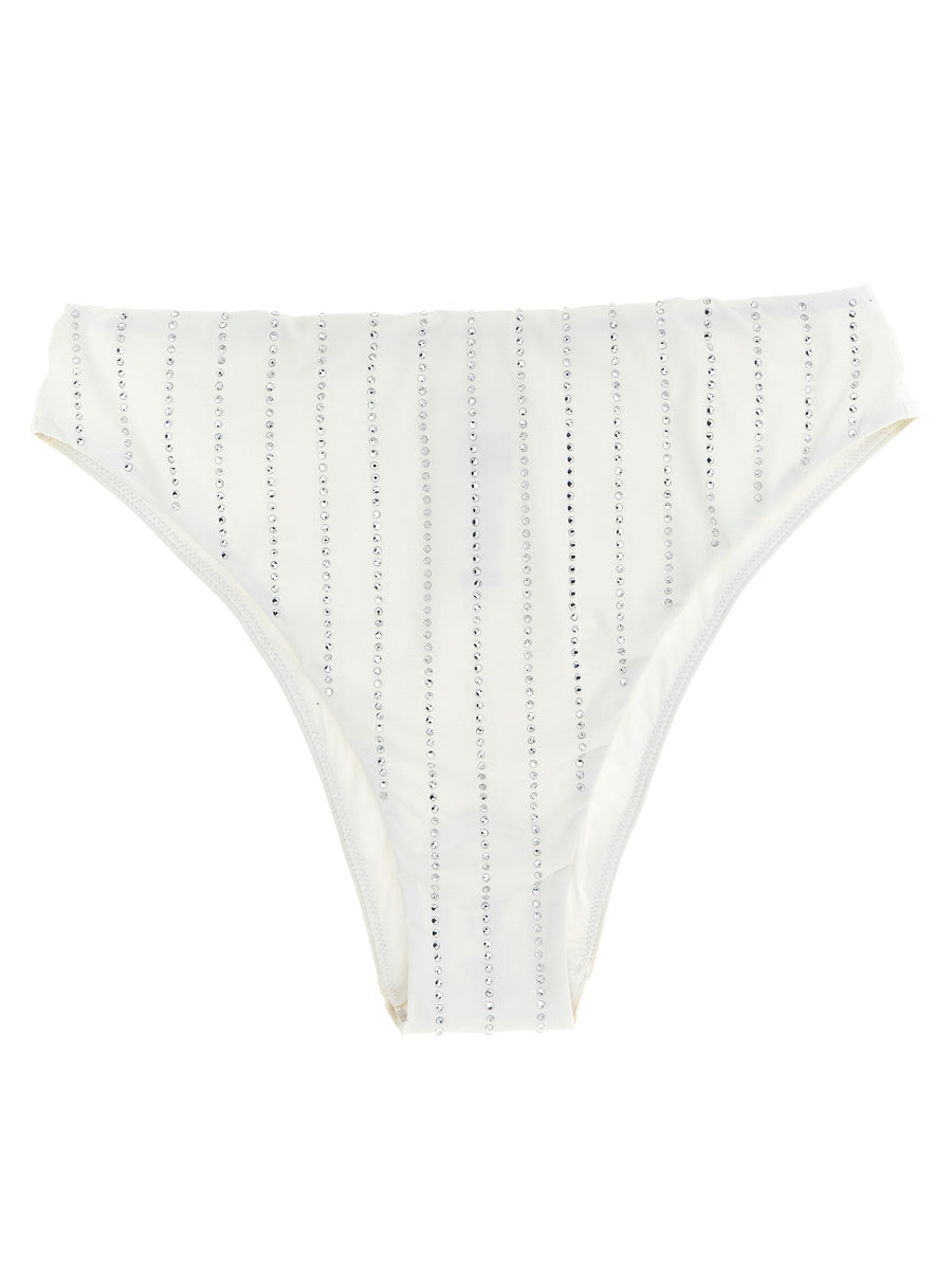 MC2 Saint Barth Sibilla Bikini Bottoms White High Cut with Rhinestone Applique for Women