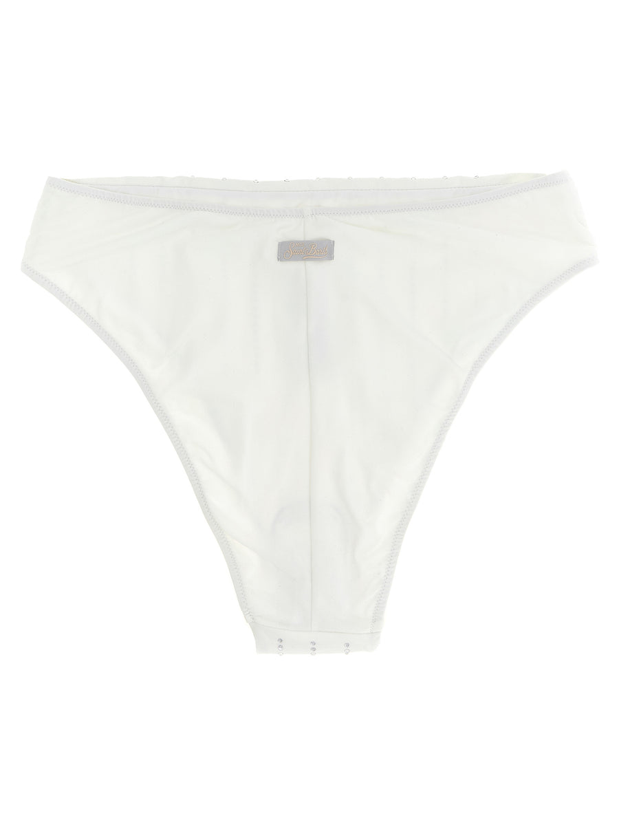 MC2 Saint Barth Sibilla Bikini Bottoms White High Cut with Rhinestone Applique for Women