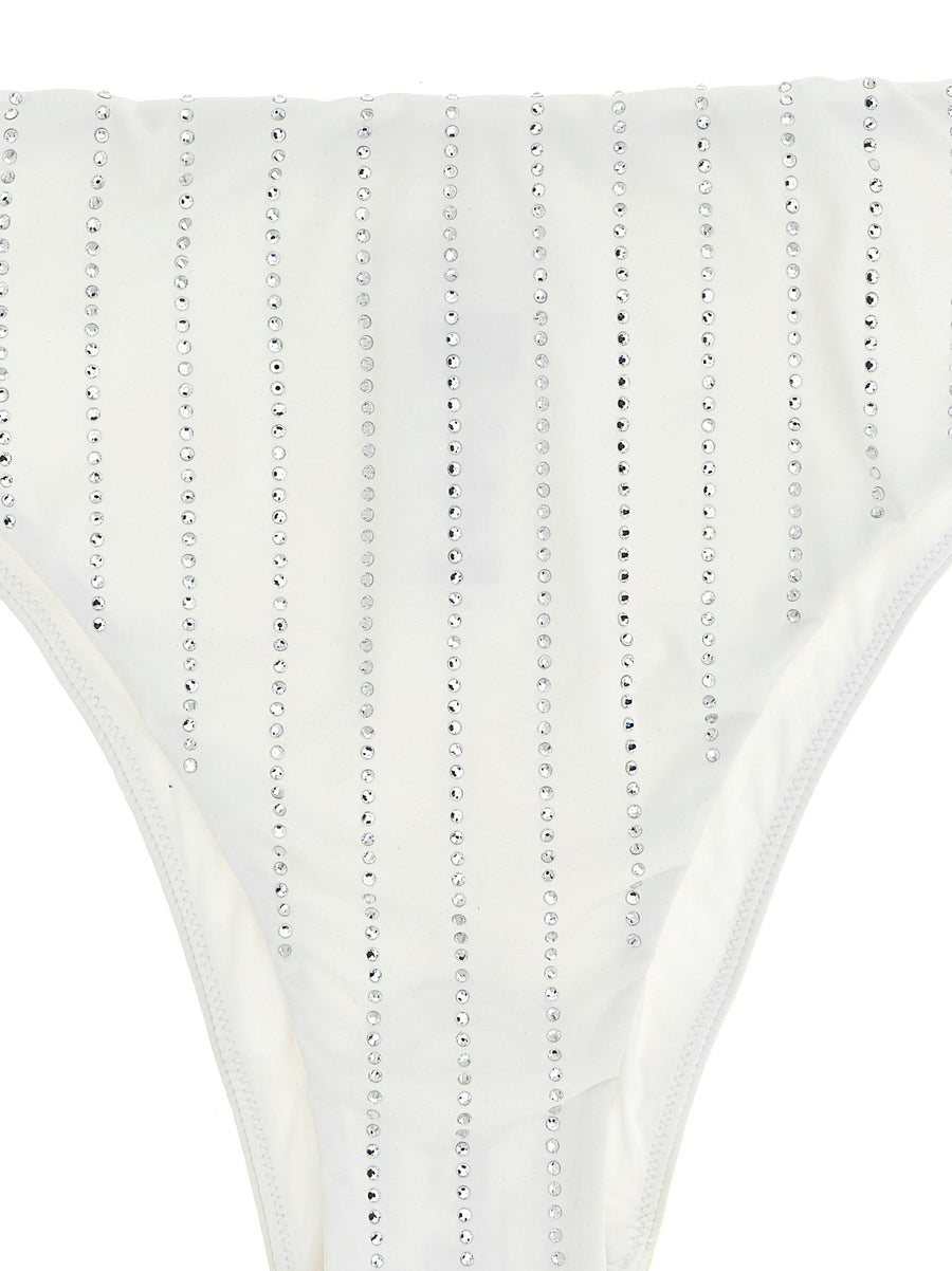 MC2 Saint Barth Sibilla Bikini Bottoms White High Cut with Rhinestone Applique for Women