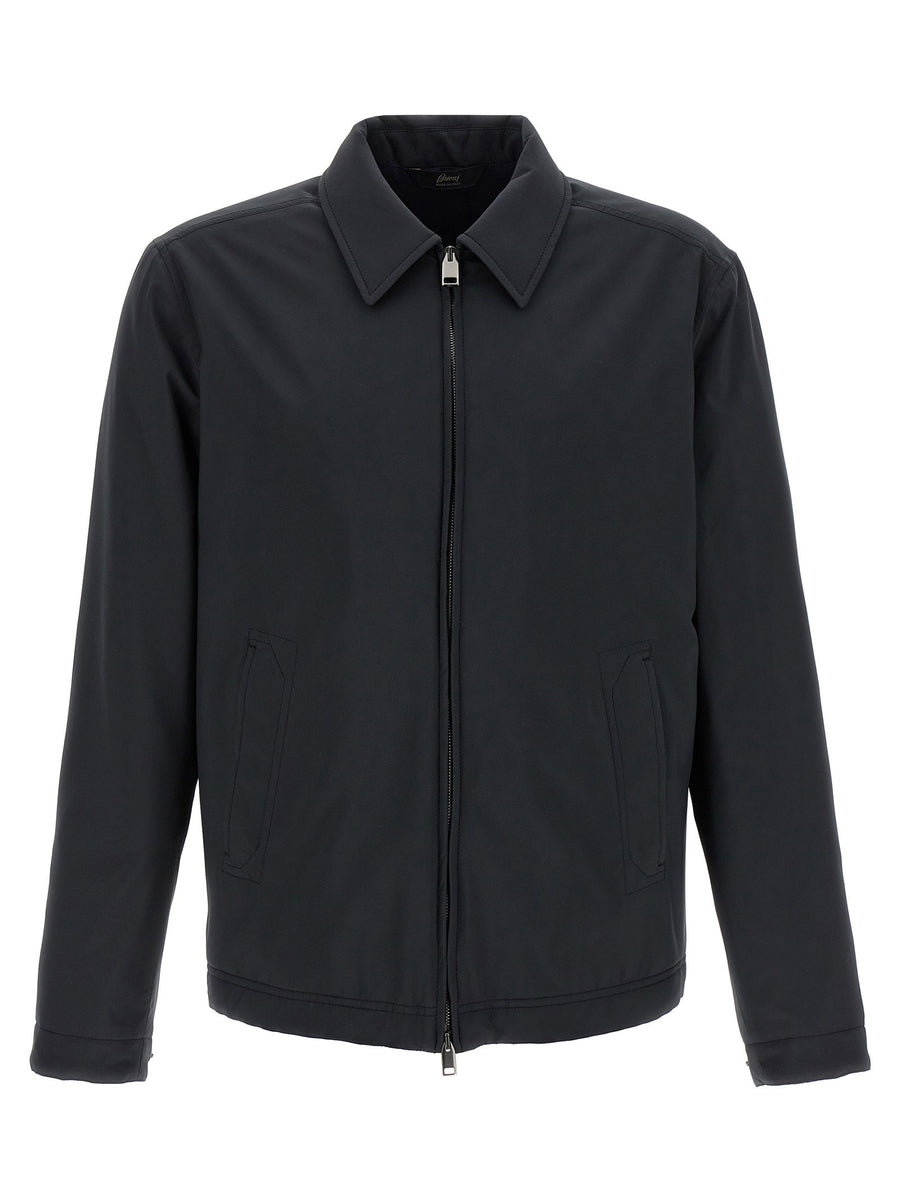 Brioni Performa Blouson Blue Lightweight Padded Jacket With Water Repellent Finish For Men