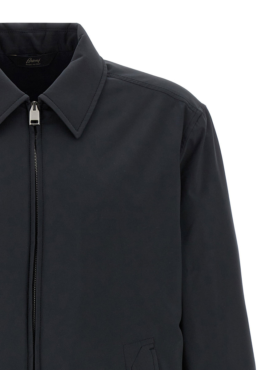 Brioni Performa Blouson Blue Lightweight Padded Jacket With Water Repellent Finish For Men