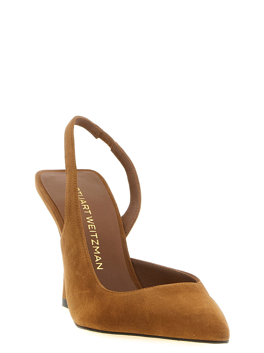 Stuart Weitzman Vinnie Dorsay Slingback Pumps Brown Goat Leather