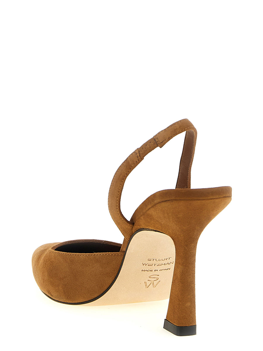 Stuart Weitzman Vinnie Dorsay Slingback Pumps Brown Goat Leather