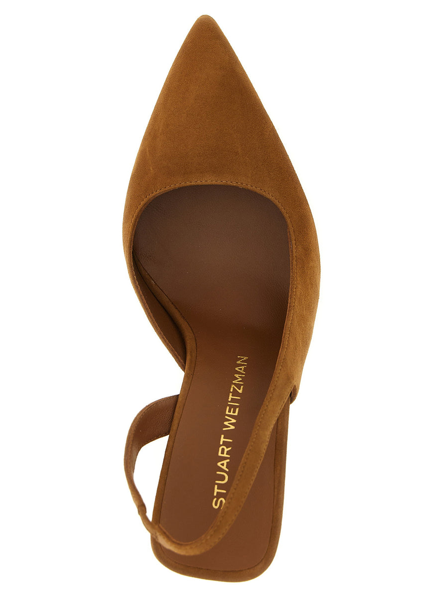 Stuart Weitzman Vinnie Dorsay Slingback Pumps Brown Goat Leather