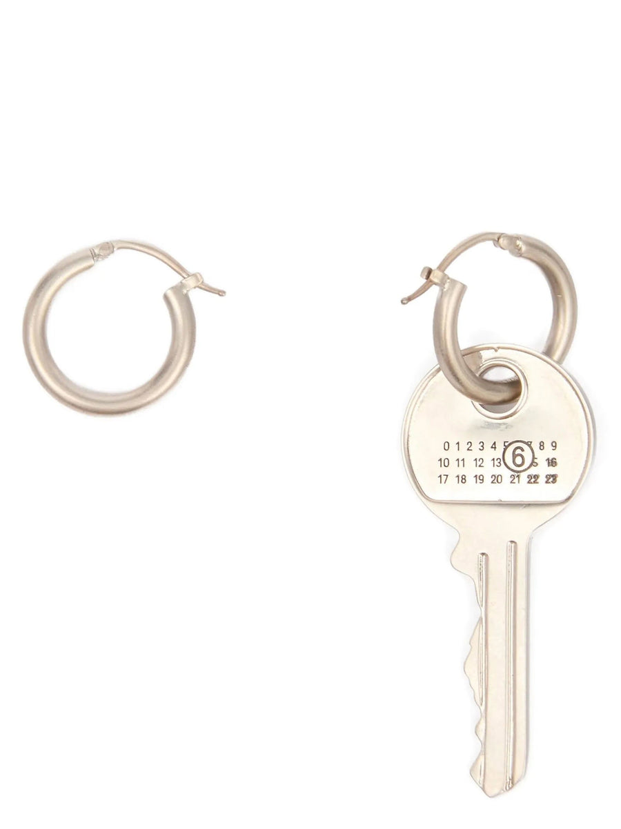 Mm6 Maison Margiela Key Earrings Silver Brass Hoop for Women with Key Charm Antiqued Finish