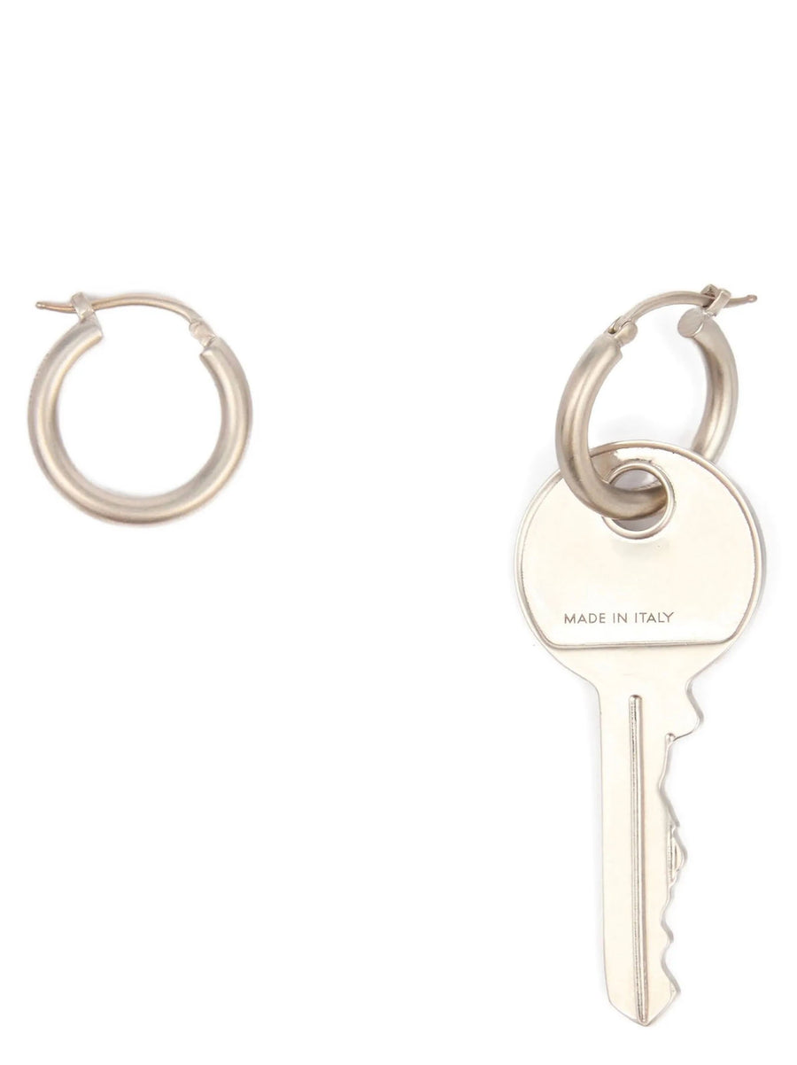 Mm6 Maison Margiela Key Earrings Silver Brass Hoop for Women with Key Charm Antiqued Finish