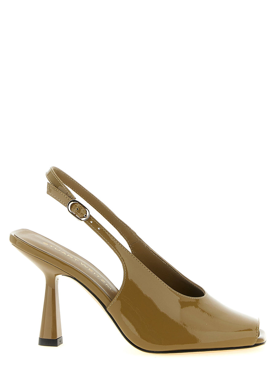Stuart Weitzman Val Slingback Green Square Toe With Adjustable Strap Sculptural Heel Women