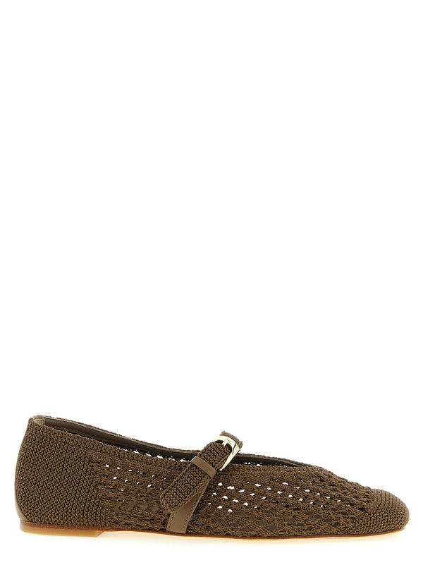 Stuart Weitzman Leora Mary Jane Ballet Flats Polished Crochet Knit Upper With Instep Strap For Women