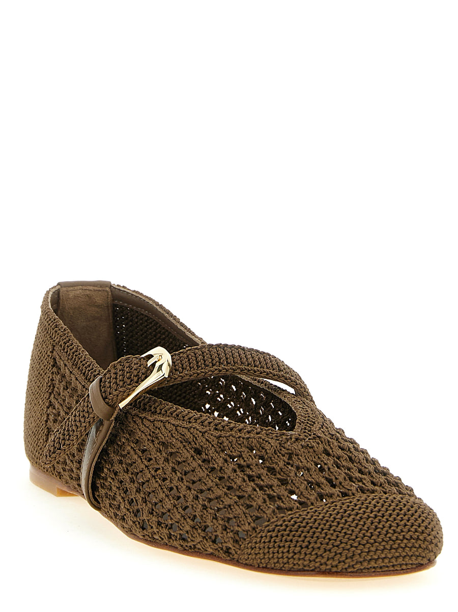 Stuart Weitzman Leora Mary Jane Ballet Flats Polished Crochet Knit Upper With Instep Strap For Women