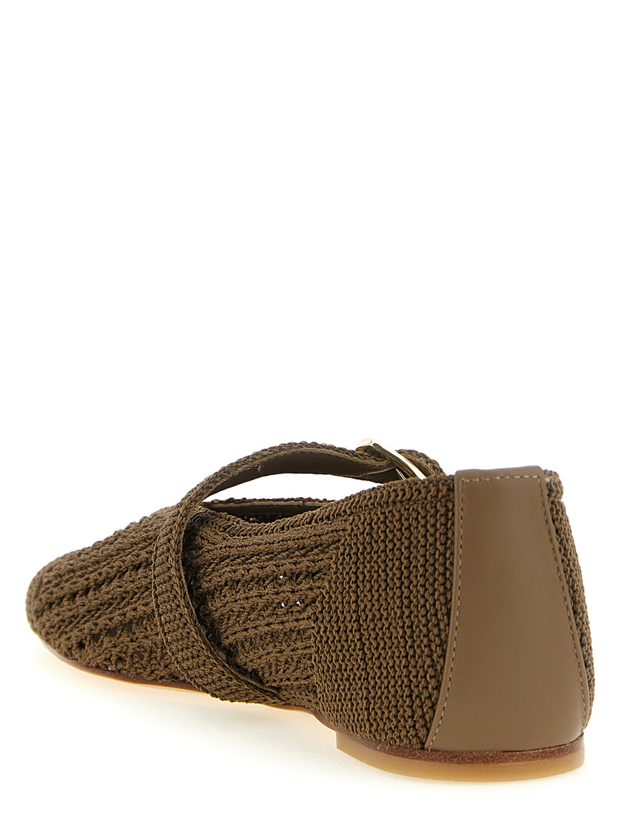 Stuart Weitzman Leora Mary Jane Ballet Flats Polished Crochet Knit Upper With Instep Strap For Women