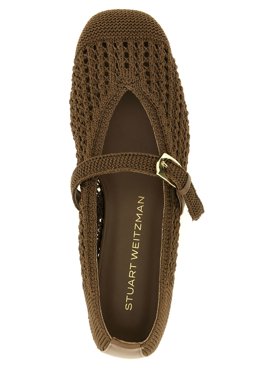 Stuart Weitzman Leora Mary Jane Ballet Flats Polished Crochet Knit Upper With Instep Strap For Women