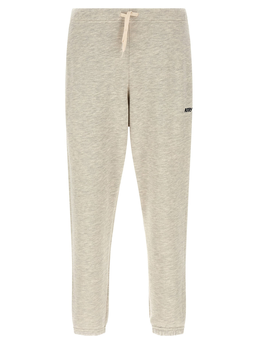 Autry Logo Embroidery Joggers For Men Lightweight Melange Cotton Blend With Drawstring Comfort
