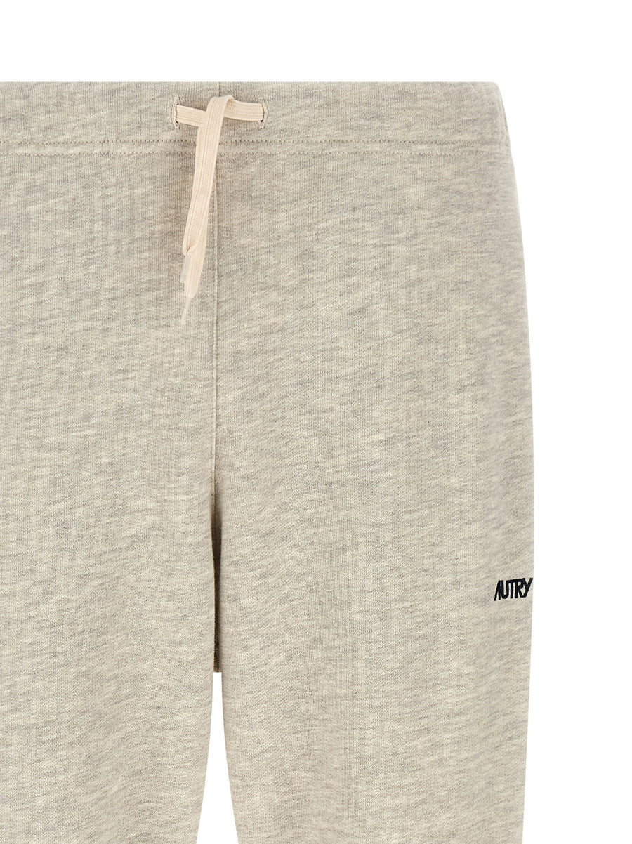 Autry Logo Embroidery Joggers For Men Lightweight Melange Cotton Blend With Drawstring Comfort