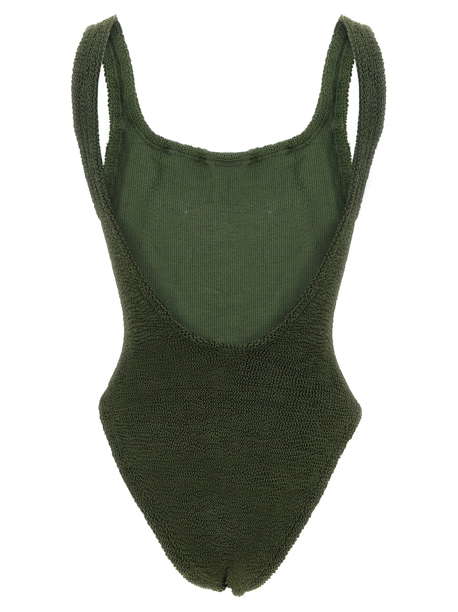 Hunza G Green Square Neck One Piece Swimsuit One Size Crinkle Texture