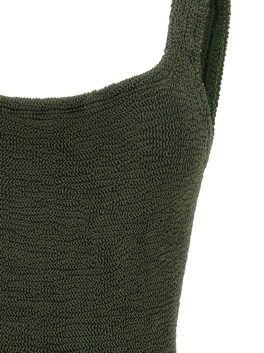 Hunza G Green Square Neck One Piece Swimsuit One Size Crinkle Texture