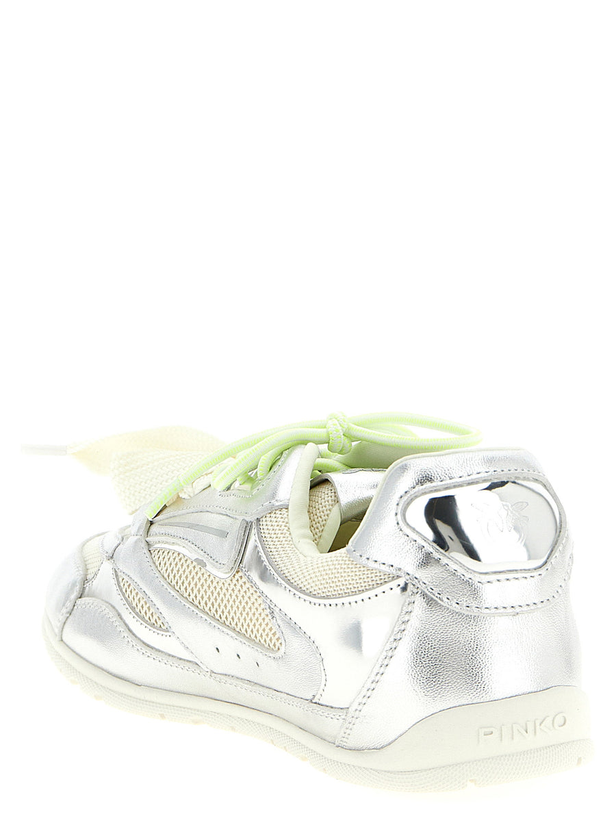 Pinko Yulia 01 Silver Leather Sneakers With Double Laces And Metal Details