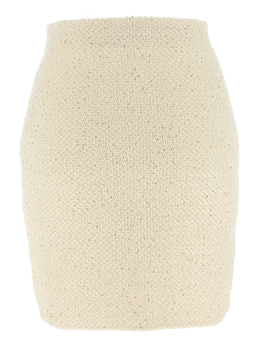 Self-Portrait Cream Sequin Knit Mini Skirt