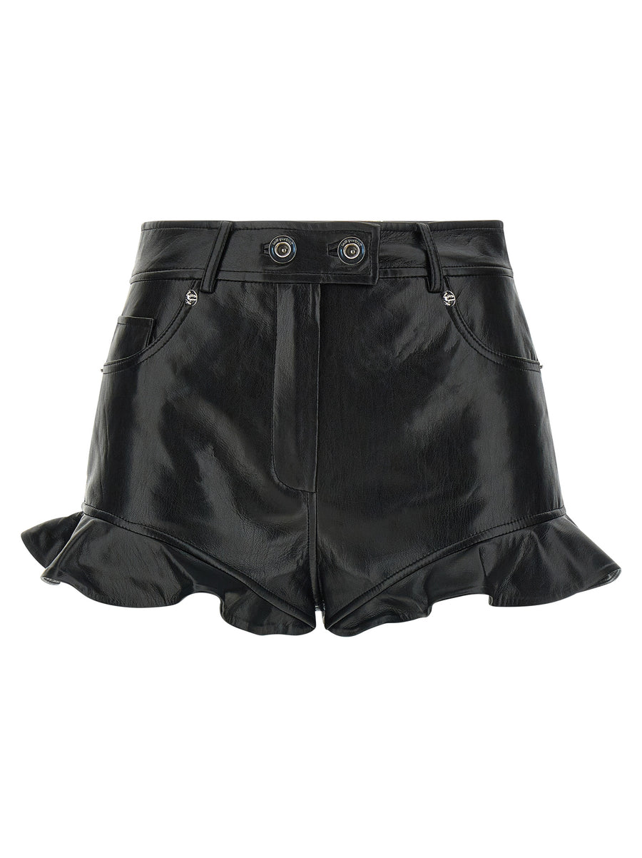 Self-Portrait Voluntary Shorts Leatherlook High Waist Front Zip Ruffle Hem For Women