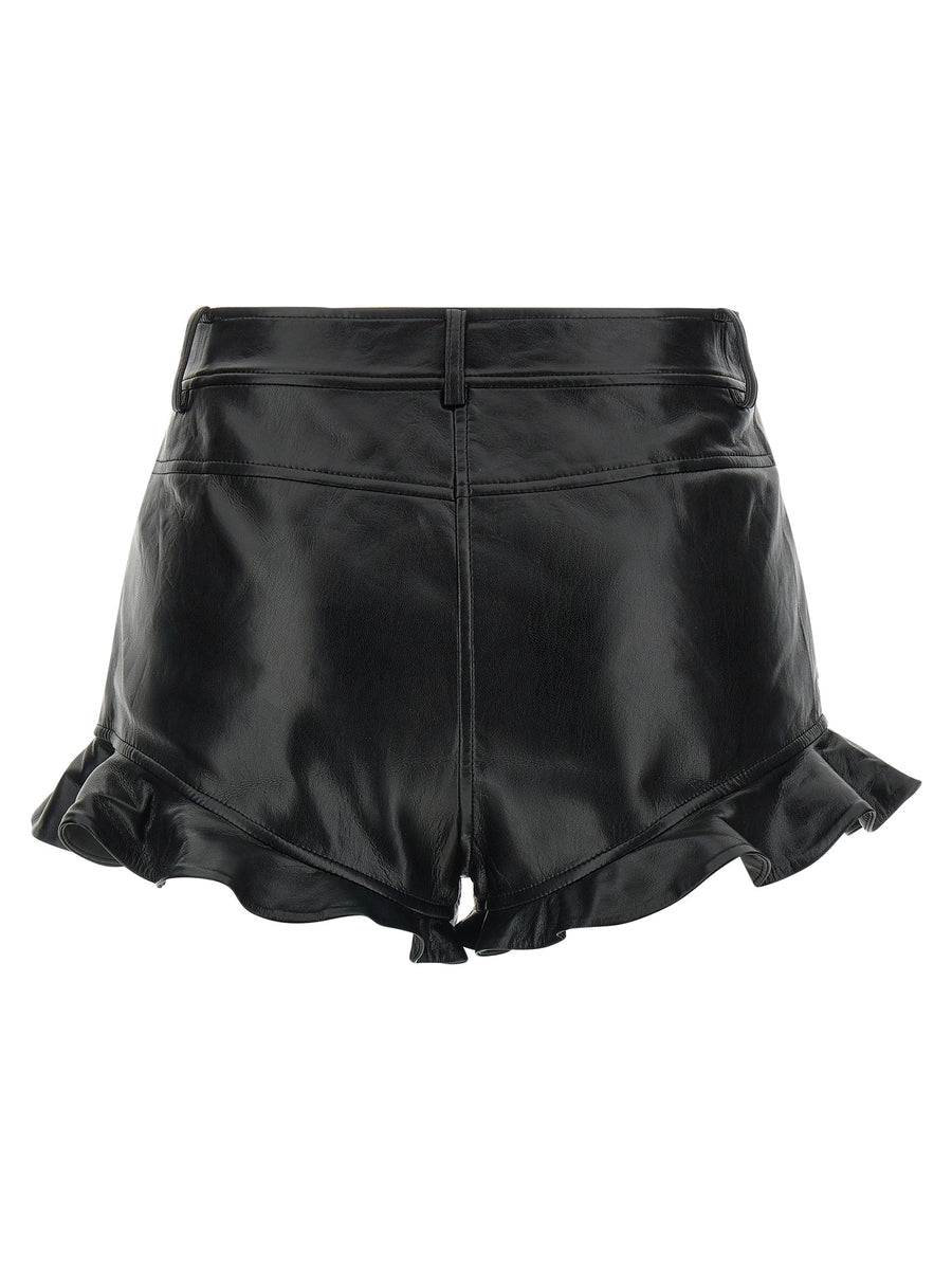 Self-Portrait Voluntary Shorts Leatherlook High Waist Front Zip Ruffle Hem For Women