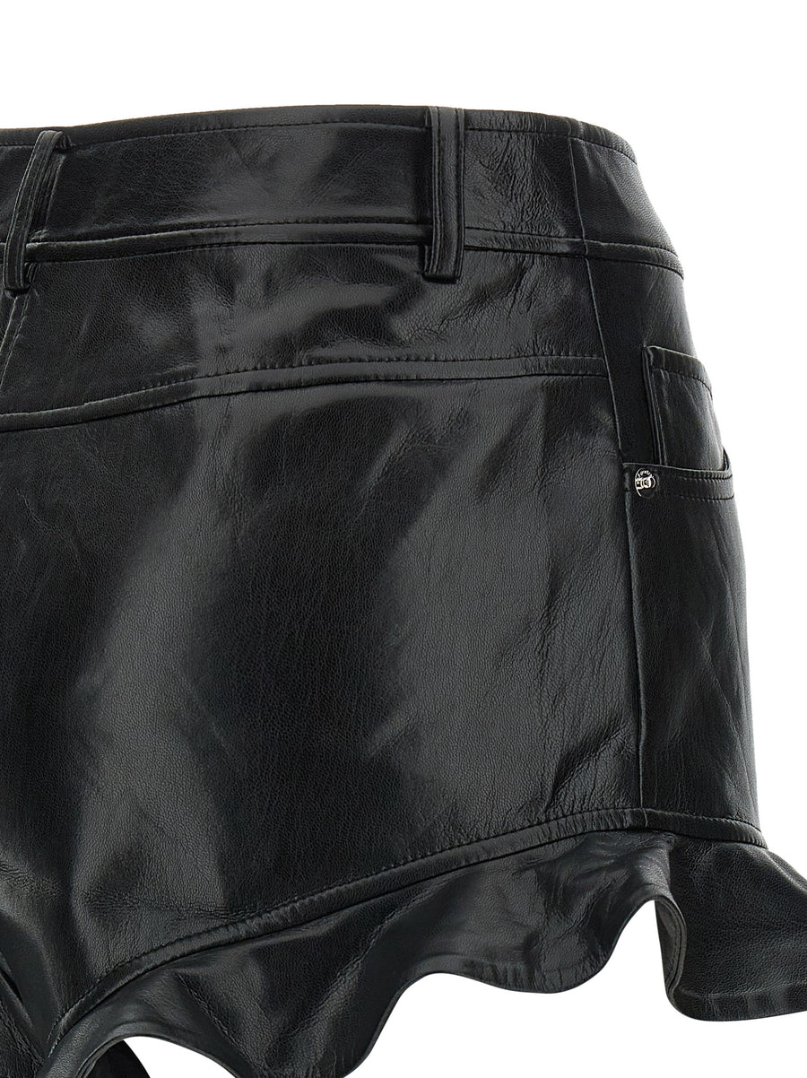 Self-Portrait Voluntary Shorts Leatherlook High Waist Front Zip Ruffle Hem For Women
