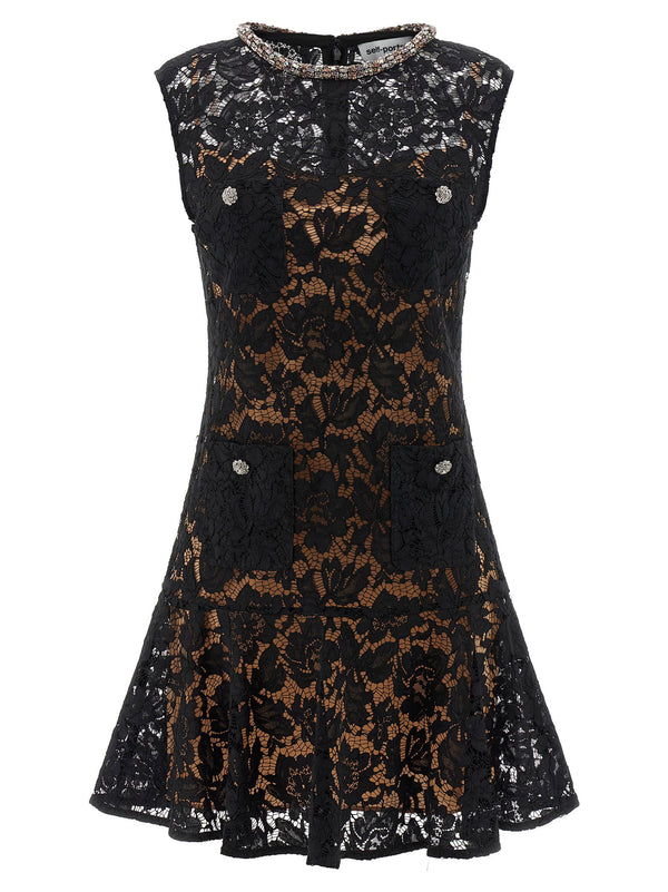 Self-Portrait Black Lace Crystal Dress