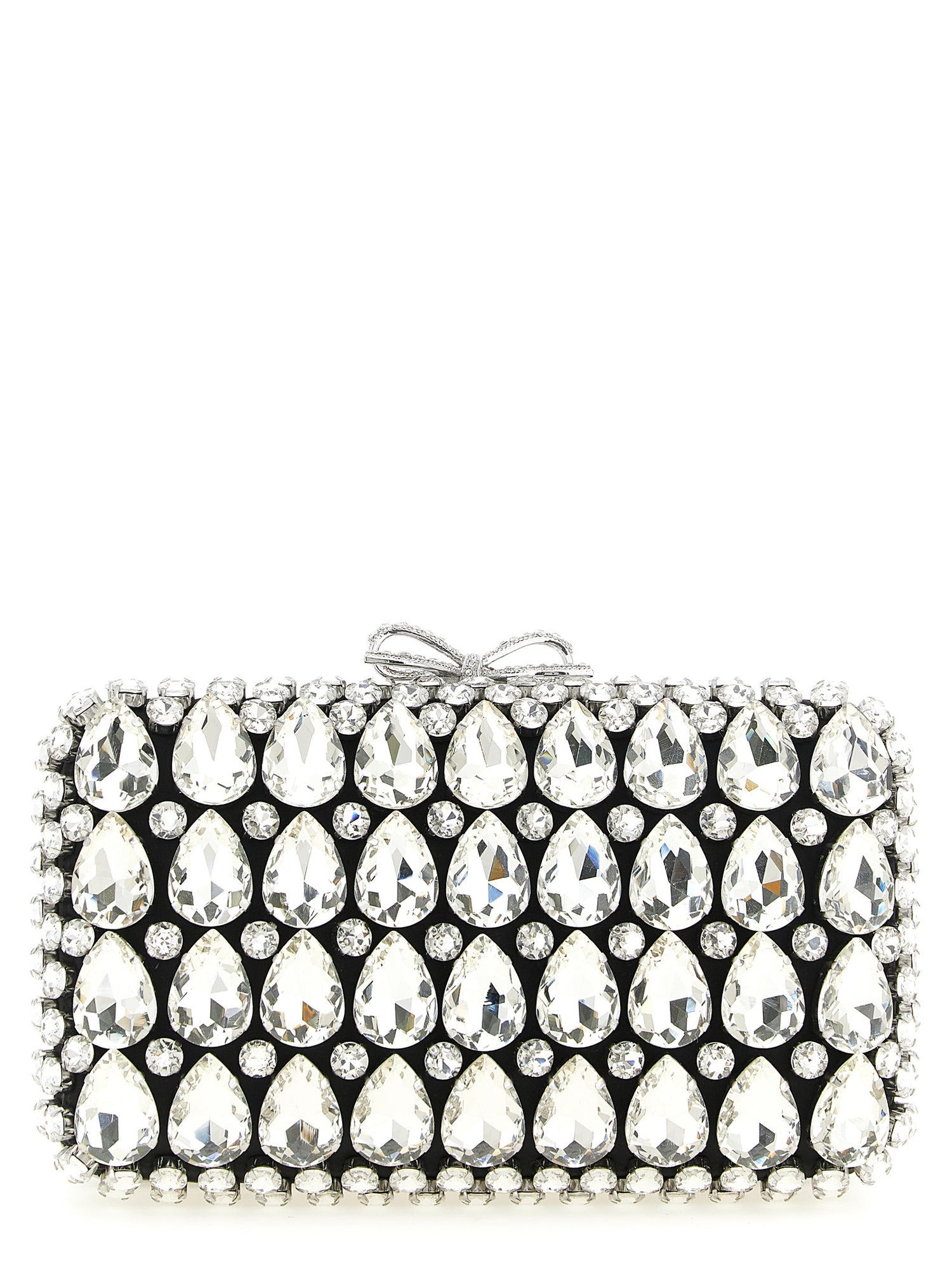 Self-Portrait Black Satin Crystal Clutch