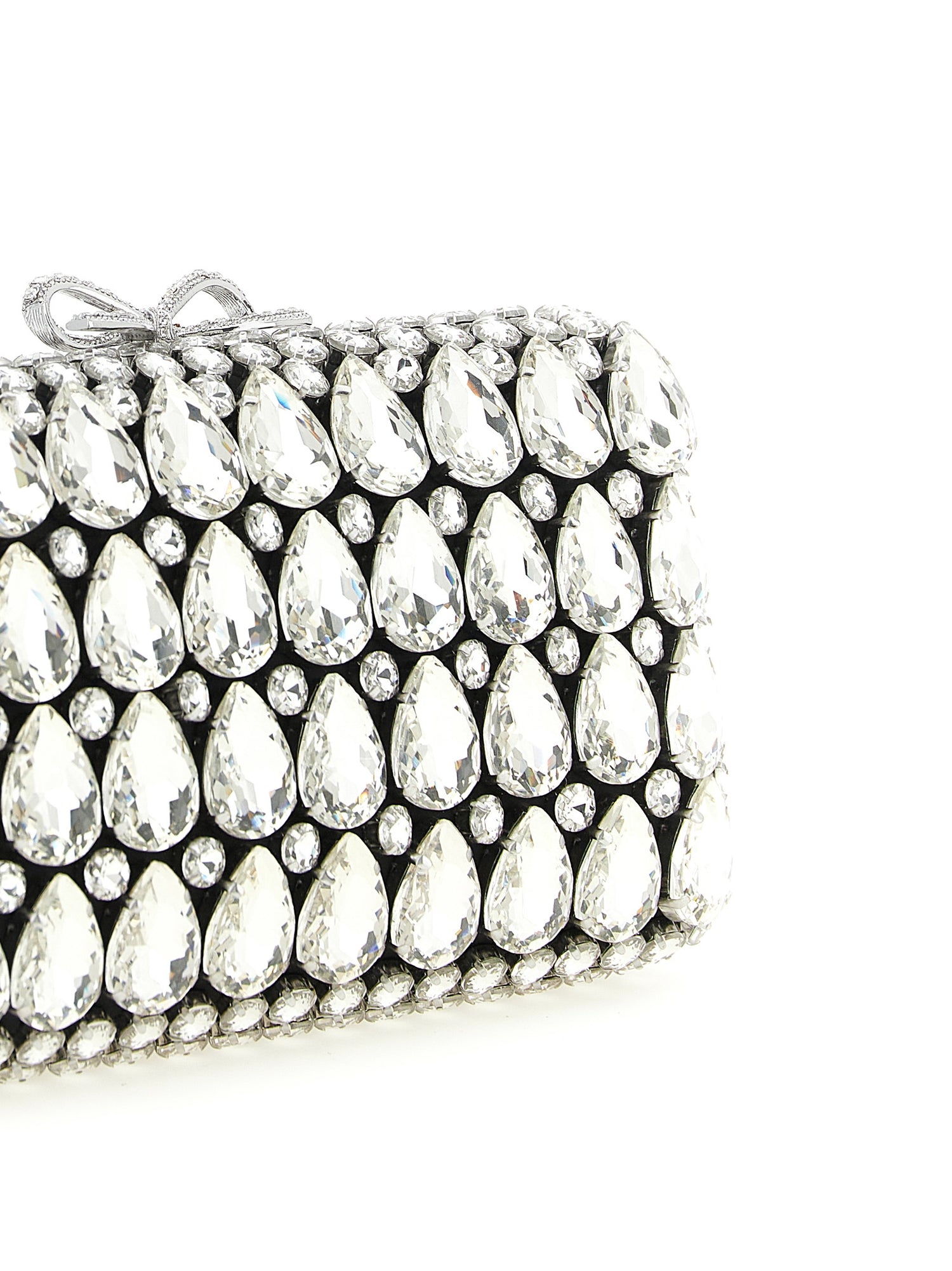 Self-Portrait Black Satin Crystal Clutch