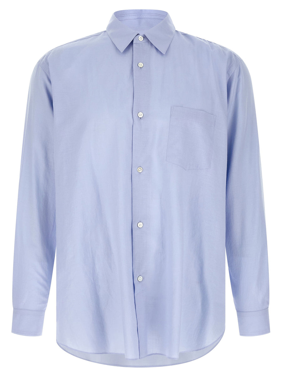 Ssstein Cotton Silk Shirt For Men Refined Light Blue Blend Everyday Comfort Dropped Shoulder
