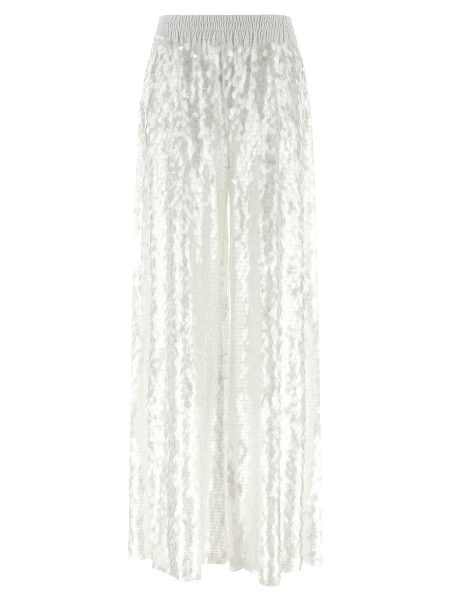 Norma Kamali Elephant Pants White Sequin Shine Wide Leg Trousers For Women Party Wear