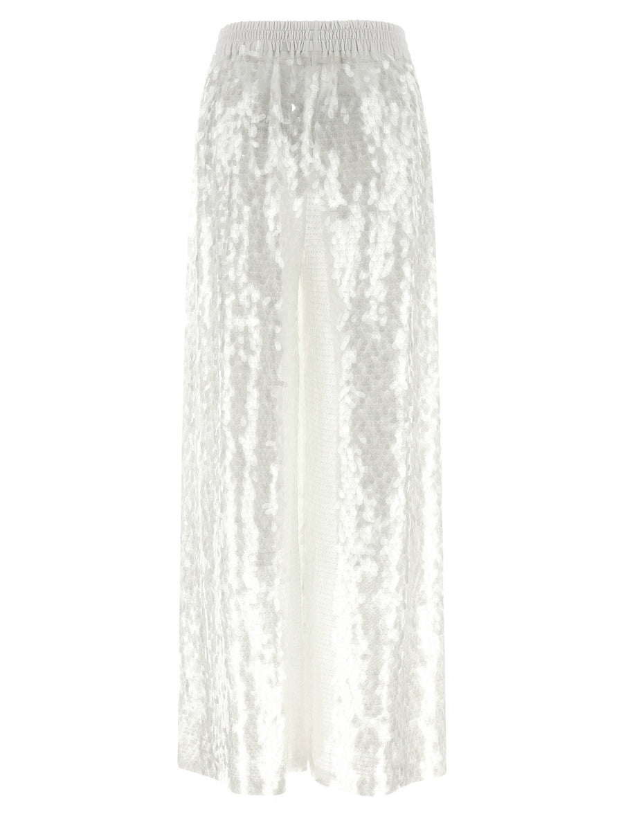 Norma Kamali Elephant Pants White Sequin Shine Wide Leg Trousers For Women Party Wear