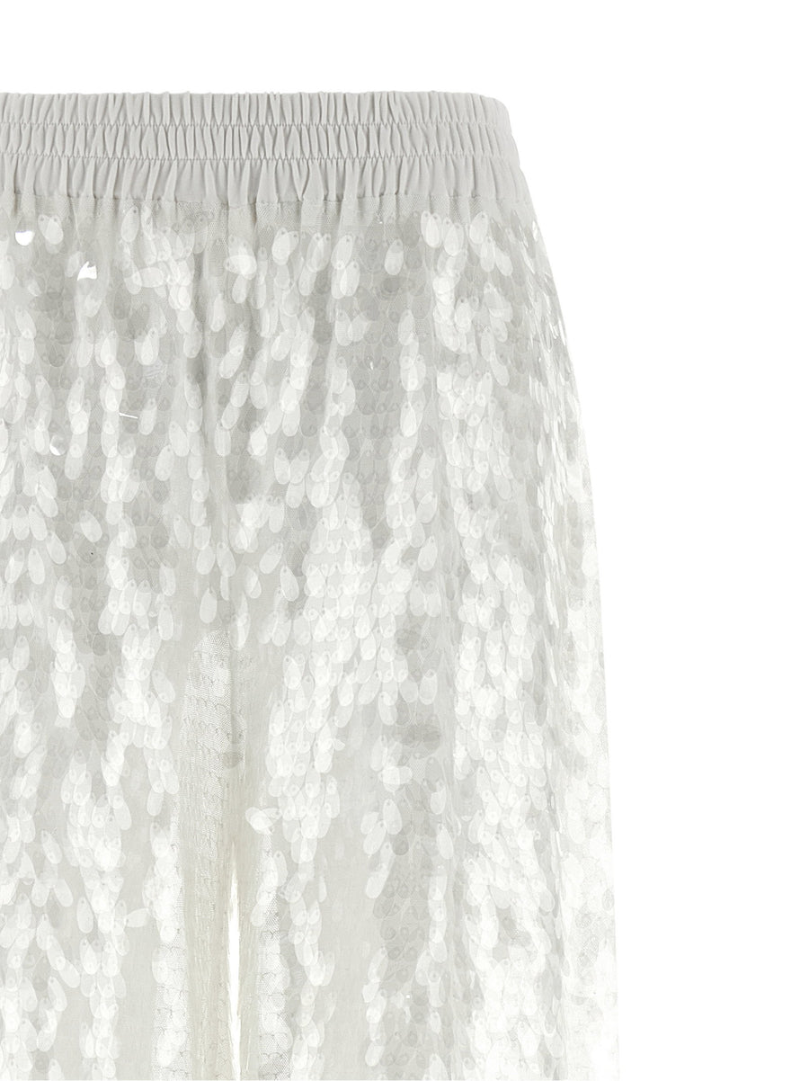 Norma Kamali Elephant Pants White Sequin Shine Wide Leg Trousers For Women Party Wear