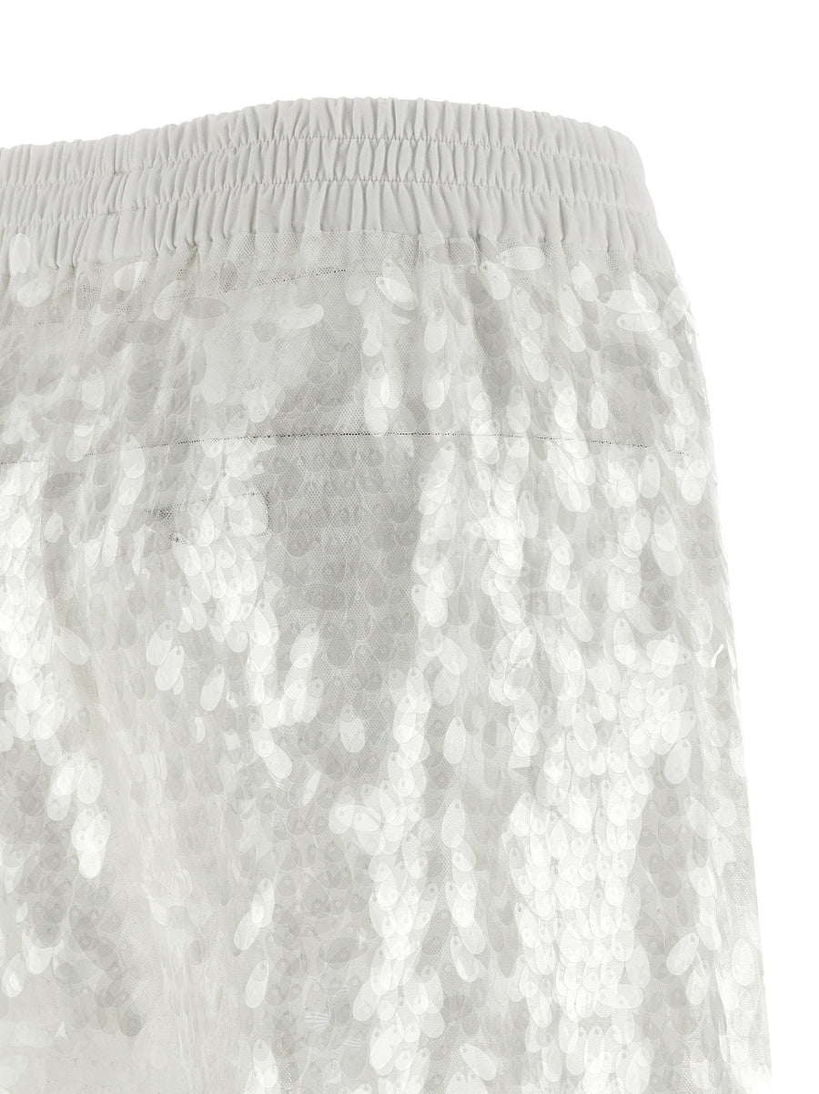 Norma Kamali Elephant Pants White Sequin Shine Wide Leg Trousers For Women Party Wear