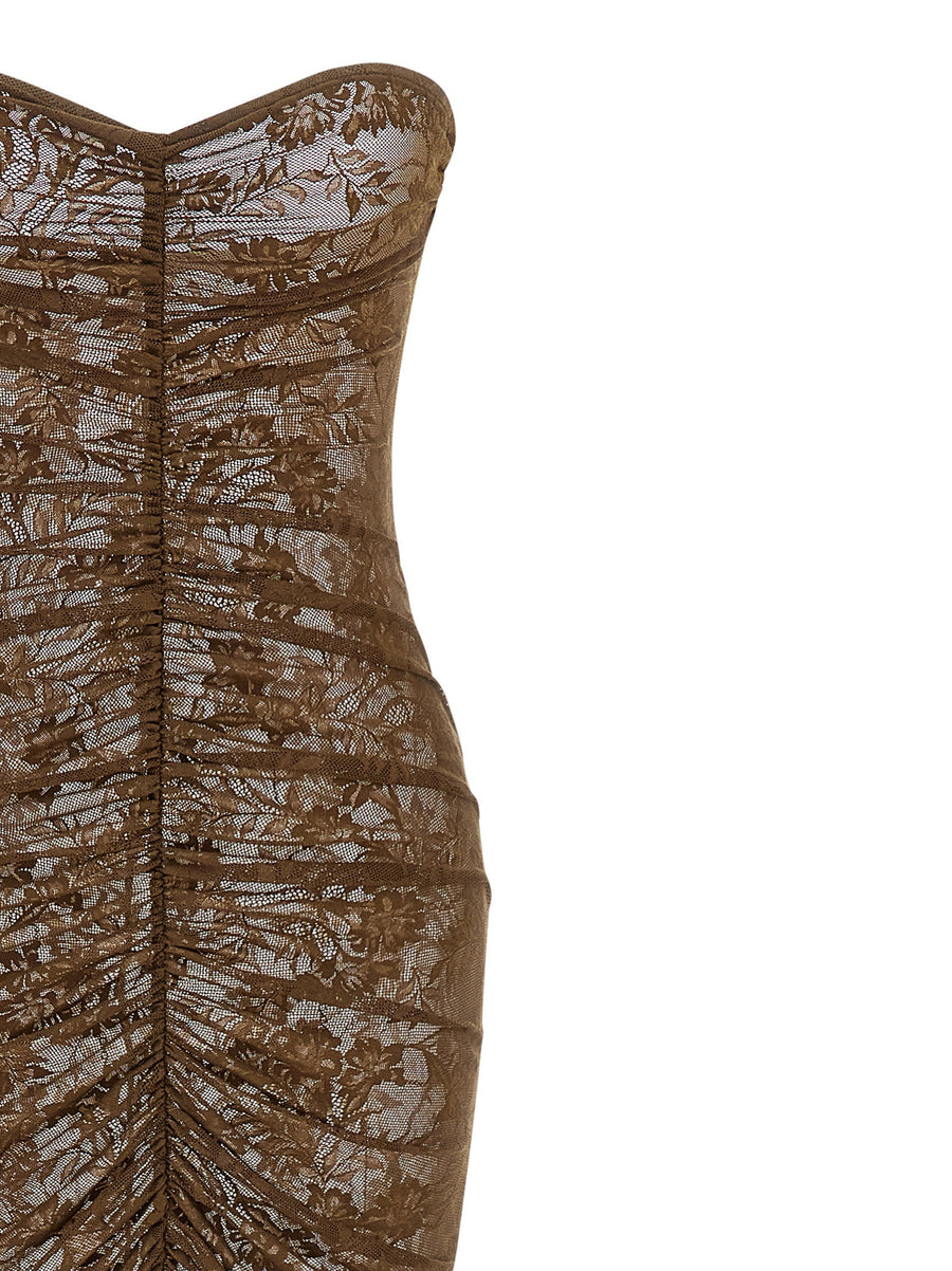 Norma Kamali Green Mermaid Lace Dress Off Shoulder Train