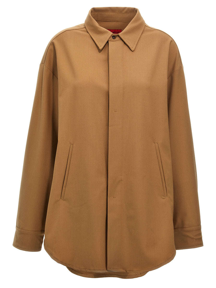 TheLatest Andrea Luxurious Wool Blend Shirt For Women With Button Closure Front Pockets Oversized Fit