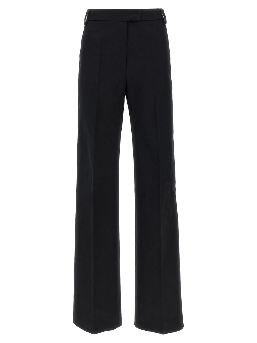 TheLatest Alek Pants Black Cotton Canvas Wide Leg Trousers With Pleated Stretch Hook Button Zip Closure For Women