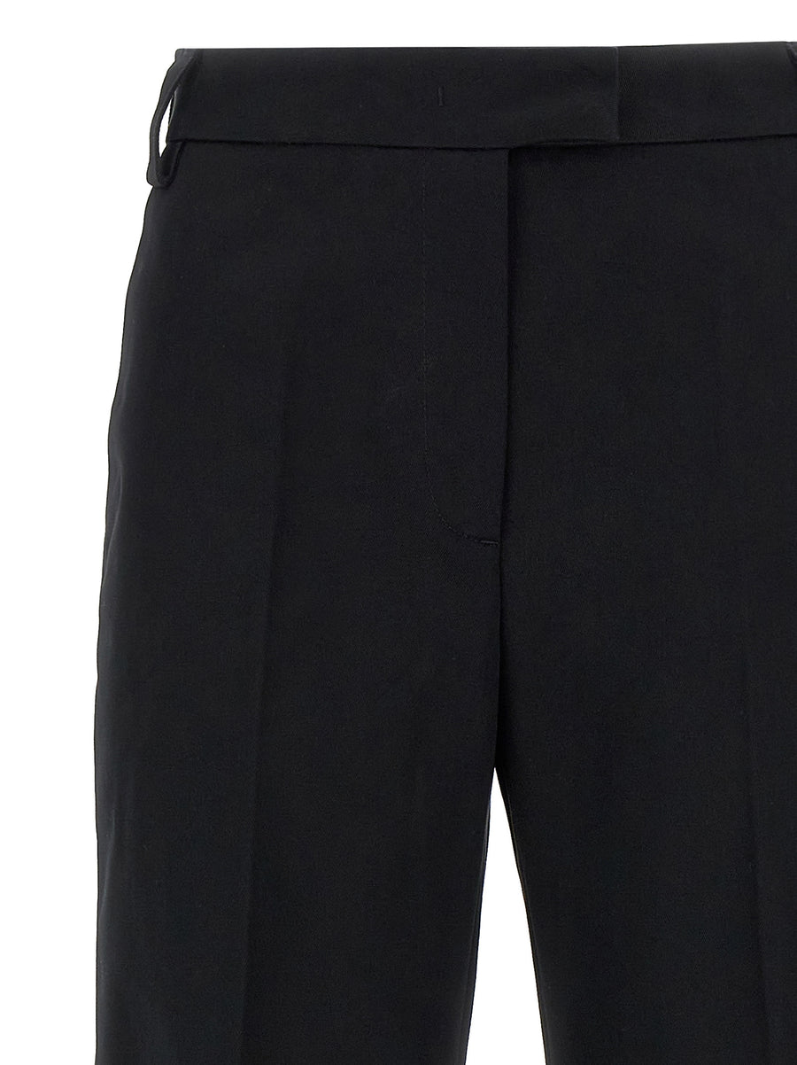 TheLatest Alek Pants Black Cotton Canvas Wide Leg Trousers With Pleated Stretch Hook Button Zip Closure For Women