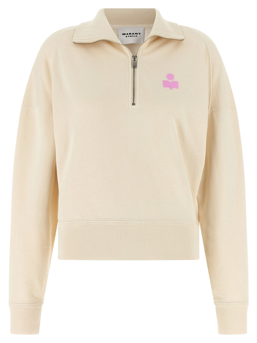 Marant Etoile Ross Sweatshirt Women Beige Brushed Cotton With Foldable Neck And Half Zip Everyday Luxury