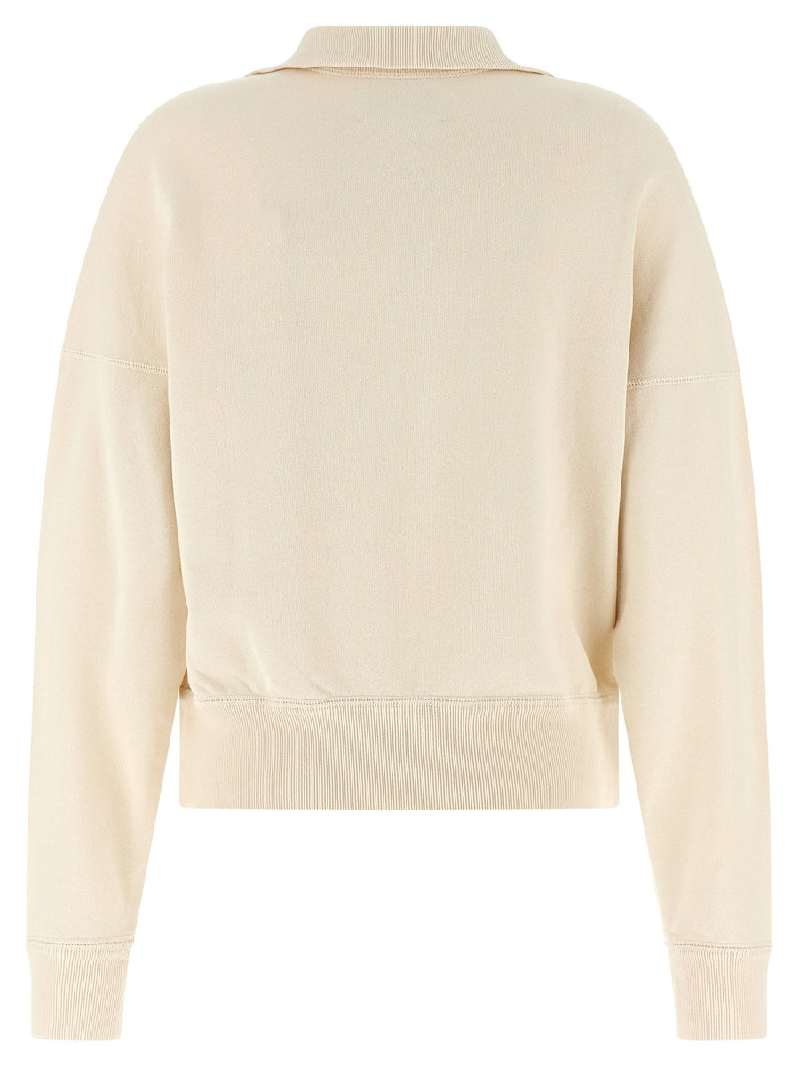 Marant Etoile Ross Sweatshirt Women Beige Brushed Cotton With Foldable Neck And Half Zip Everyday Luxury