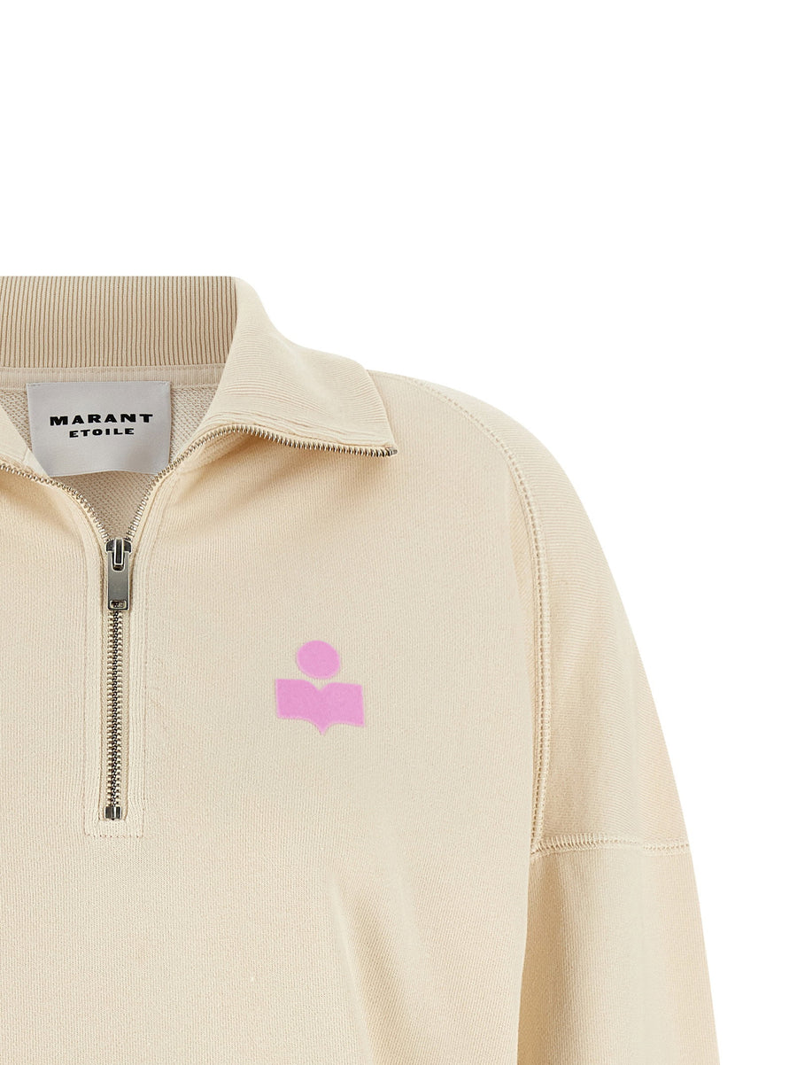 Marant Etoile Ross Sweatshirt Women Beige Brushed Cotton With Foldable Neck And Half Zip Everyday Luxury