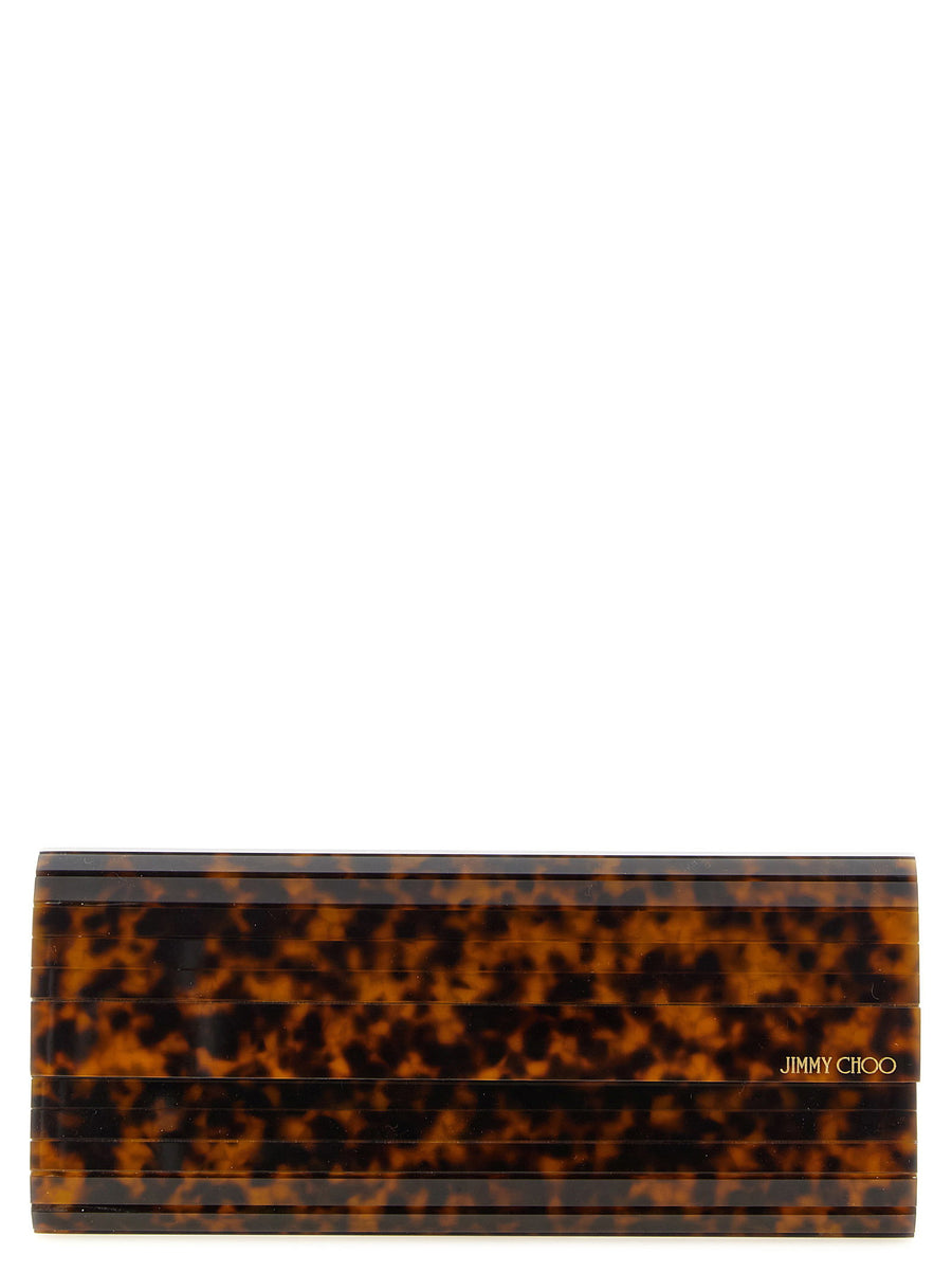 Jimmy Choo Sweetie Clutch Beige Tortoiseshell Elongated Silhouette Luxury Evening Bag For Women