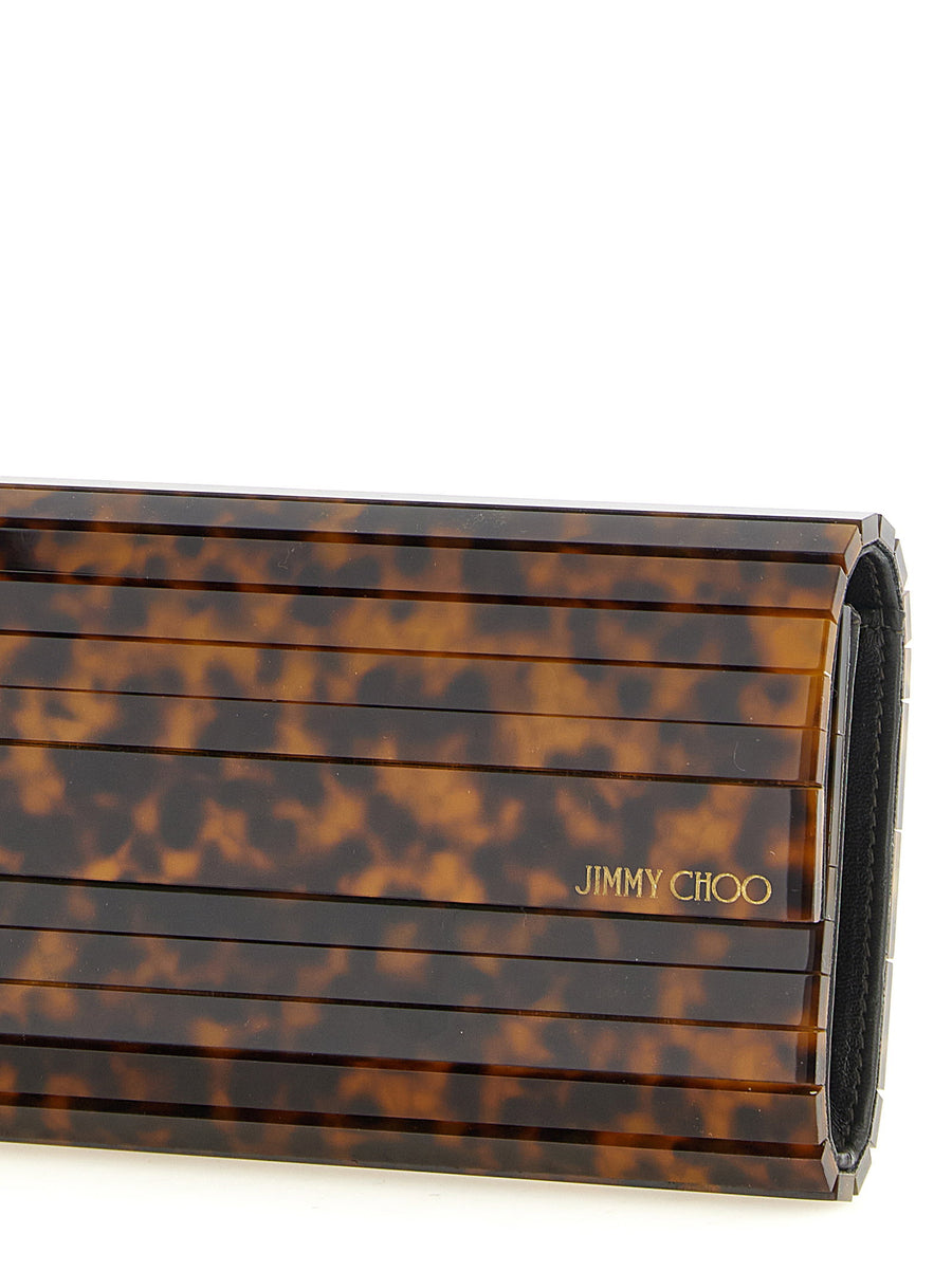 Jimmy Choo Sweetie Clutch Beige Tortoiseshell Elongated Silhouette Luxury Evening Bag For Women