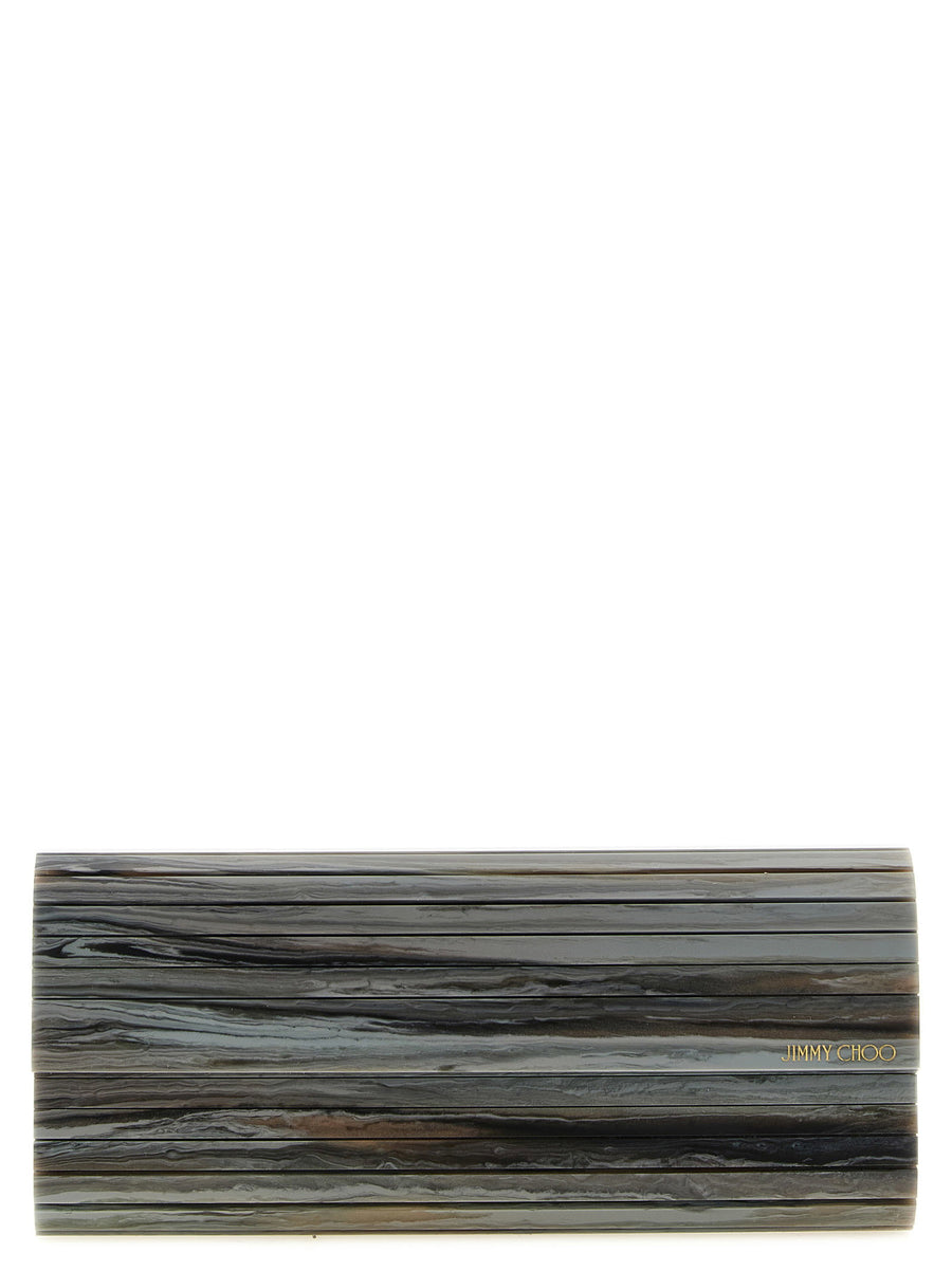 Jimmy Choo Sweetie Gray Marble Leather Clutch Bag For Women With Structured Silhouette And Gold Chain Strap