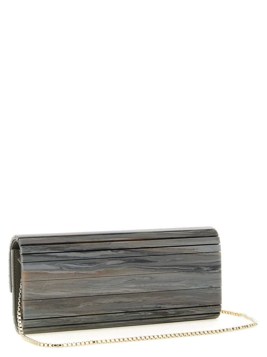 Jimmy Choo Sweetie Gray Marble Leather Clutch Bag For Women With Structured Silhouette And Gold Chain Strap