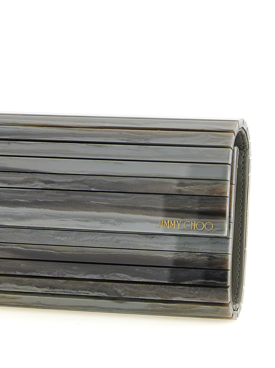 Jimmy Choo Sweetie Gray Marble Leather Clutch Bag For Women With Structured Silhouette And Gold Chain Strap