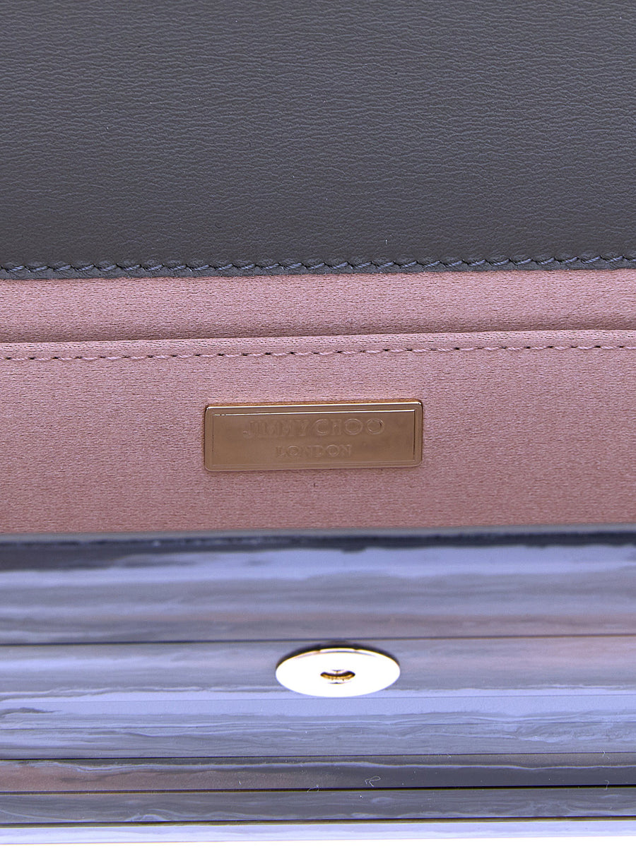 Jimmy Choo Sweetie Gray Marble Leather Clutch Bag For Women With Structured Silhouette And Gold Chain Strap