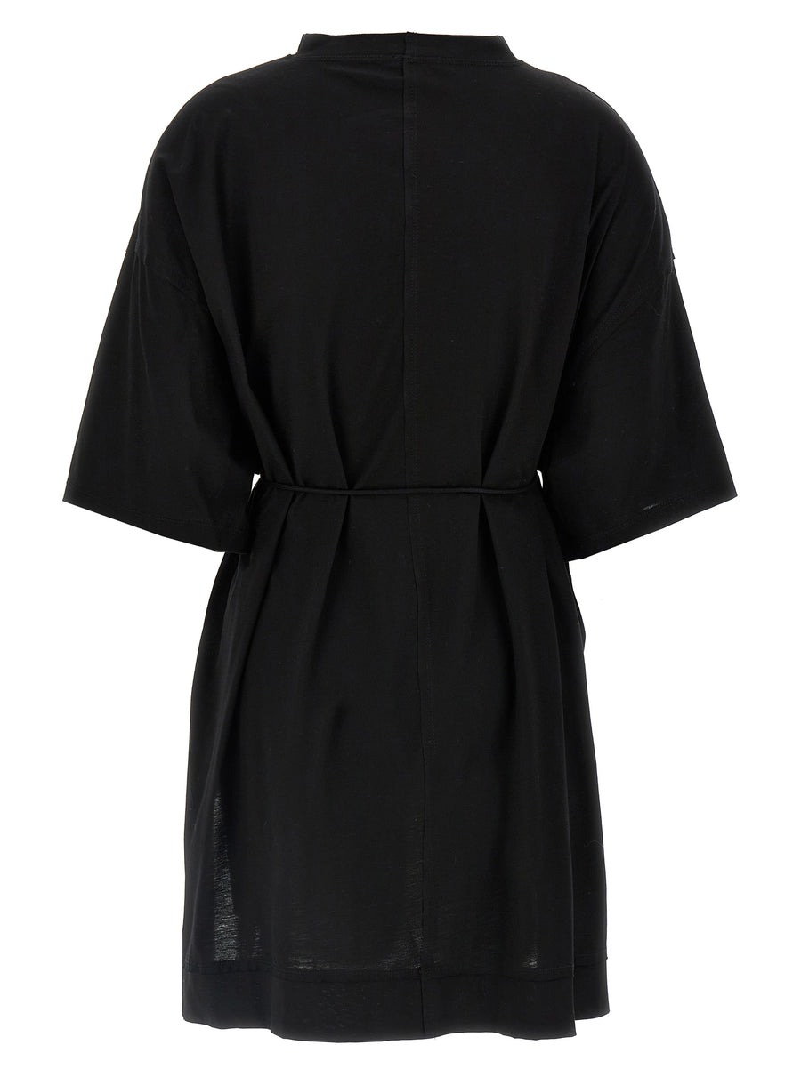 Di.la3 Pari' Asymmetric T Shirt For Women Oversized All Season Black 100 Percent Cotton With Belt And Side Slits