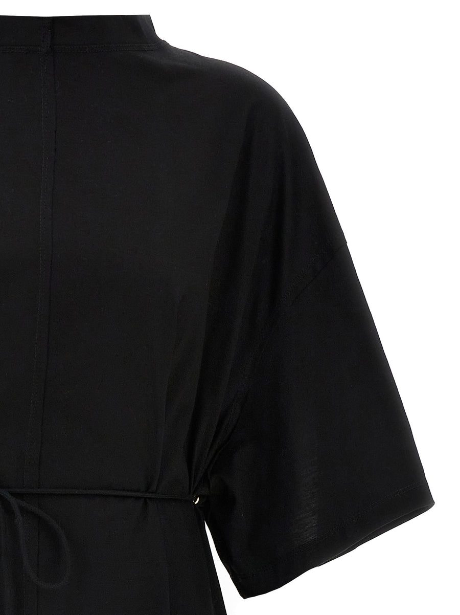 Di.la3 Pari' Asymmetric T Shirt For Women Oversized All Season Black 100 Percent Cotton With Belt And Side Slits