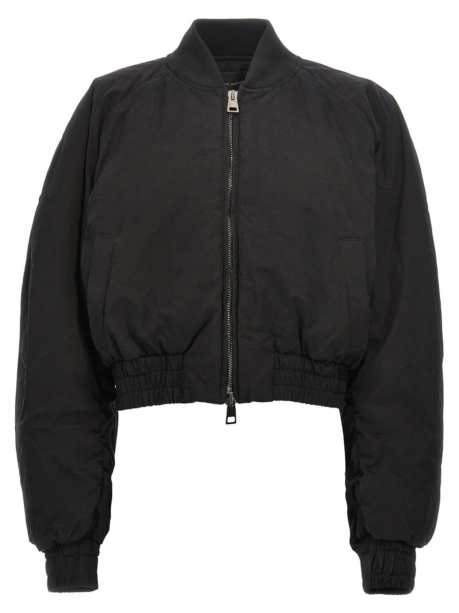The Andamane Sierra Cropped Bomber Jacket Black Cotton Blend Padded Oversized
